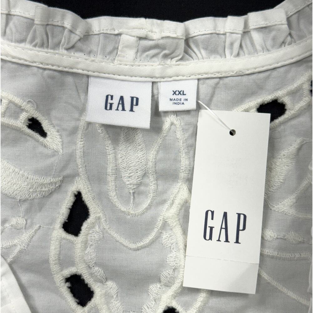 NWT Gap white Relaxed Poplin Flutter Sleeve Top Sz XXL v-neckline ruffle trim - Picture 2 of 10